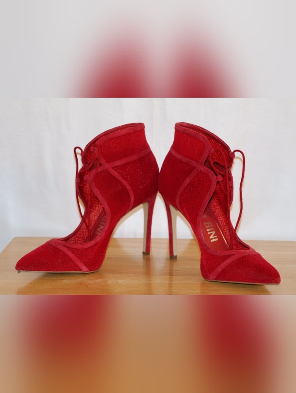 Gianni Bini Red Lace-Up Pointed Toe Stiletto Ankle Booties - Picture 12 of 13